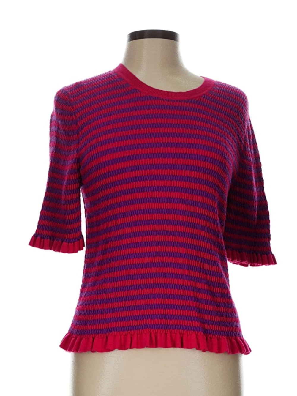 ME+EM Pink and Purple Striped Short-Sleeve Knit Top Large